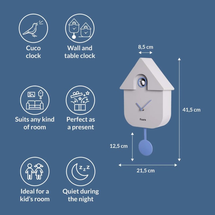 HORLOGE COUCOU GRIS/BLEU - FISURA