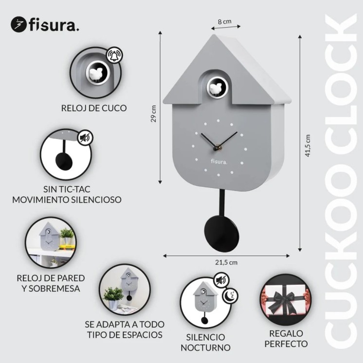 HORLOGE COUCOU GRIS ET NOIR - FISURA