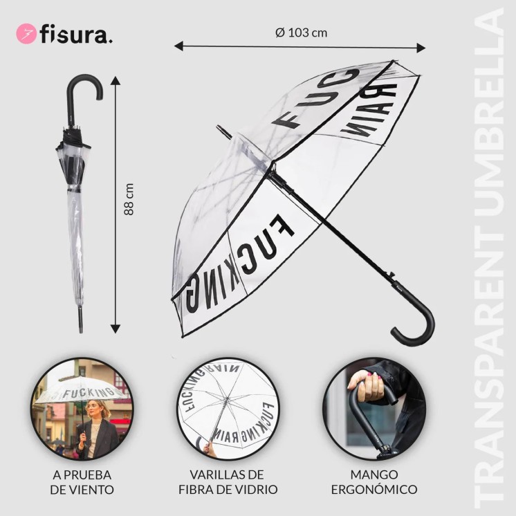 PARAPLUIE FUCKING RAIN TRANSPARENT - FISURA