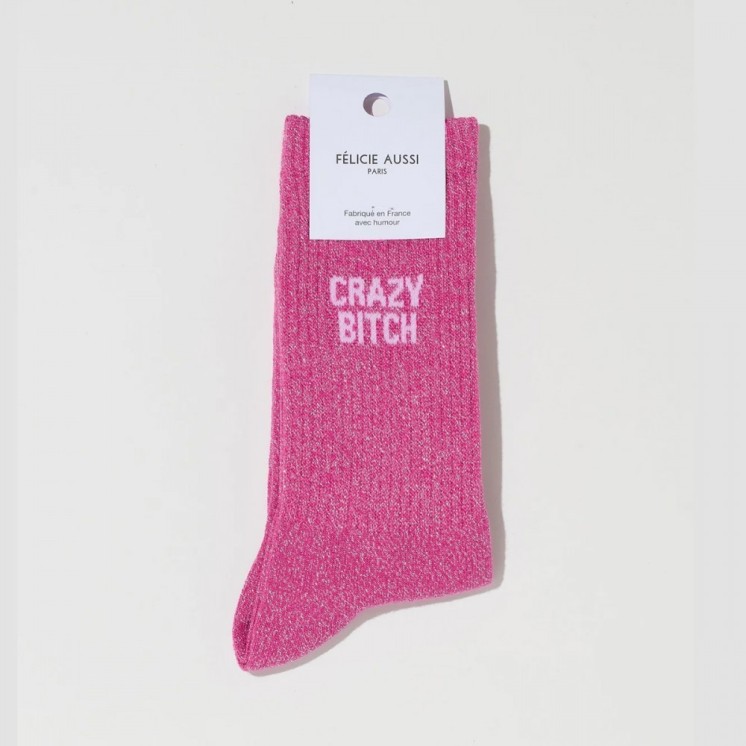 CHAUSSETTES CRAZY BITCH ROSE PAILLETTES 36/40 - FÉLICIE AUSSI