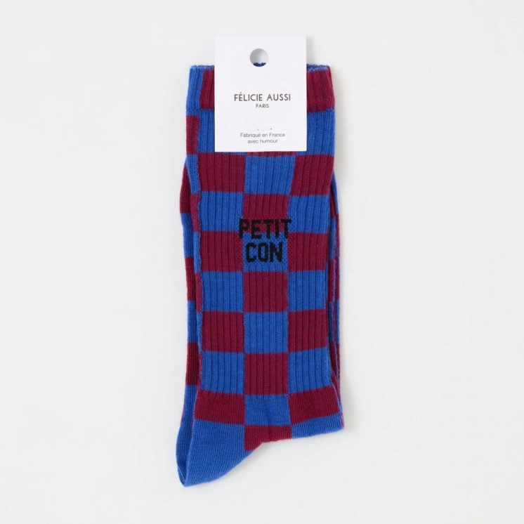 CHAUSSETTES PETIT CON DAMIERS BLEU/ ROUGE 40/45 - FÉLICIE AUSSI