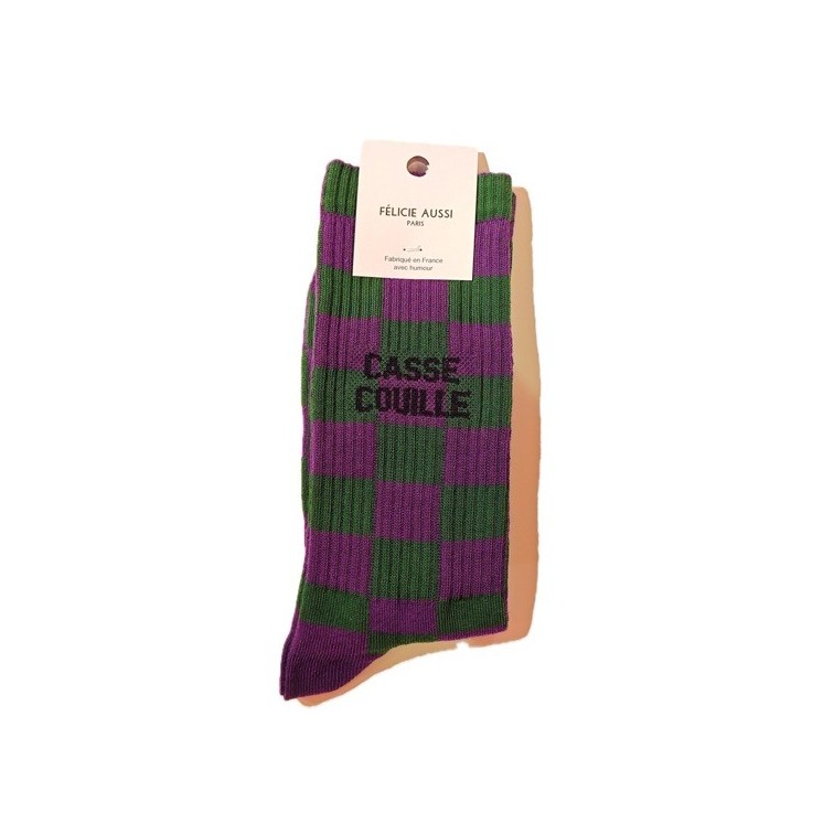 CHAUSSETTES CASSE COUILLE DAMIERS VERT/ VIOLET 40/45 - FÉLICIE AUSSI